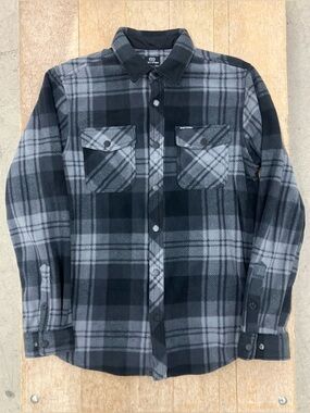 QUIET STORM Polar Fleece Shirt Jacket Shacket Mens S Small Black Grey Snap New